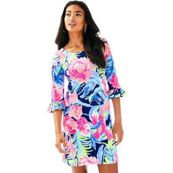 LILLY PULITZER Sophie Floral UPF 50+ Ruffle Dress XS - Picture 1 of 6